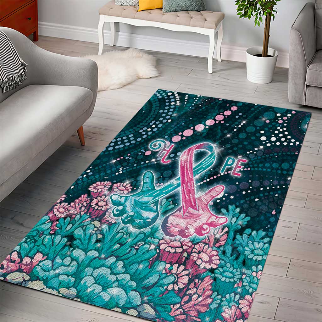 Hereditary Cancer Awareness Area Rug Hope Ribbon With Aussie Teal Duncan Coral