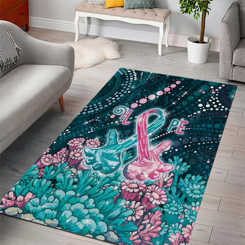 Hereditary Cancer Awareness Area Rug Hope Ribbon With Aussie Teal Duncan Coral