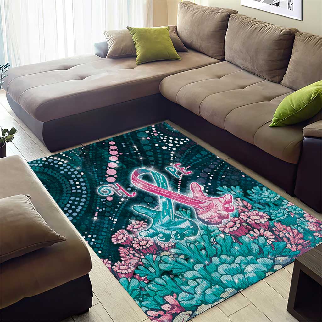 Hereditary Cancer Awareness Area Rug Hope Ribbon With Aussie Teal Duncan Coral