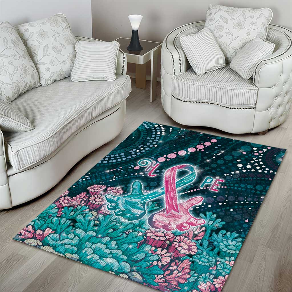 Hereditary Cancer Awareness Area Rug Hope Ribbon With Aussie Teal Duncan Coral