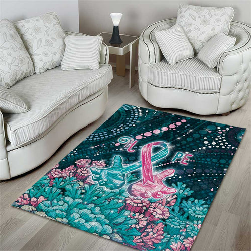 Hereditary Cancer Awareness Area Rug Hope Ribbon With Aussie Teal Duncan Coral