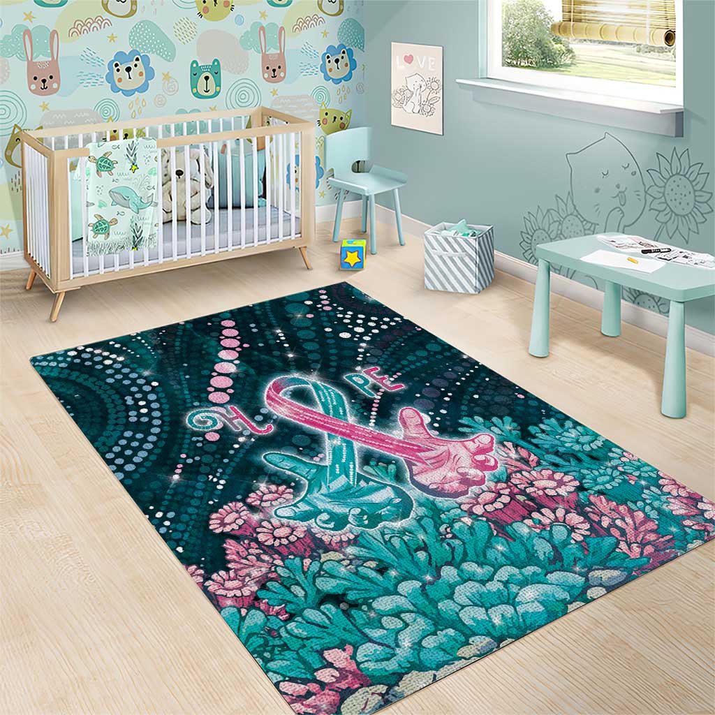 Hereditary Cancer Awareness Area Rug Hope Ribbon With Aussie Teal Duncan Coral