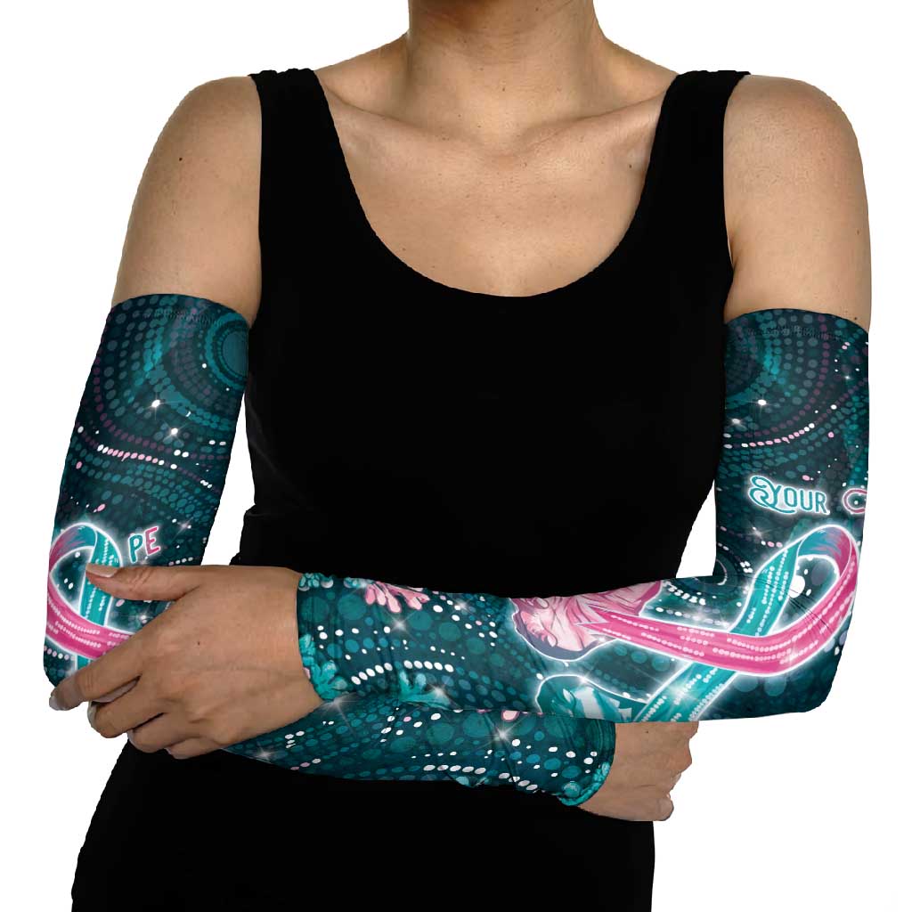 Personalised Hereditary Cancer Awareness Arm Sleeves Hope Ribbon With Aussie Teal Duncan Coral