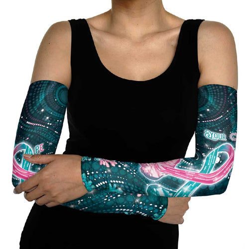 Personalised Hereditary Cancer Awareness Arm Sleeves Hope Ribbon With Aussie Teal Duncan Coral