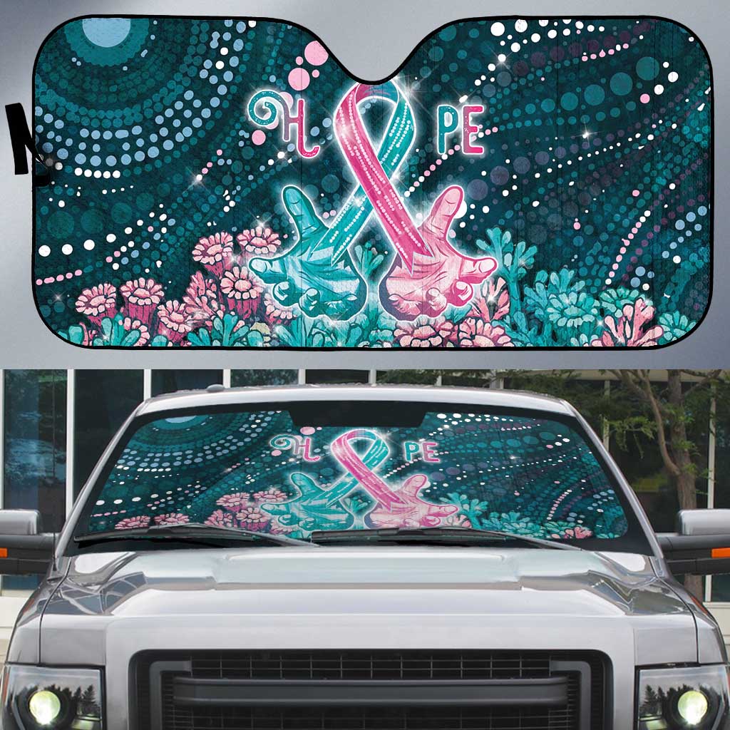 Hereditary Cancer Awareness Auto Sun Shade Hope Ribbon With Aussie Teal Duncan Coral