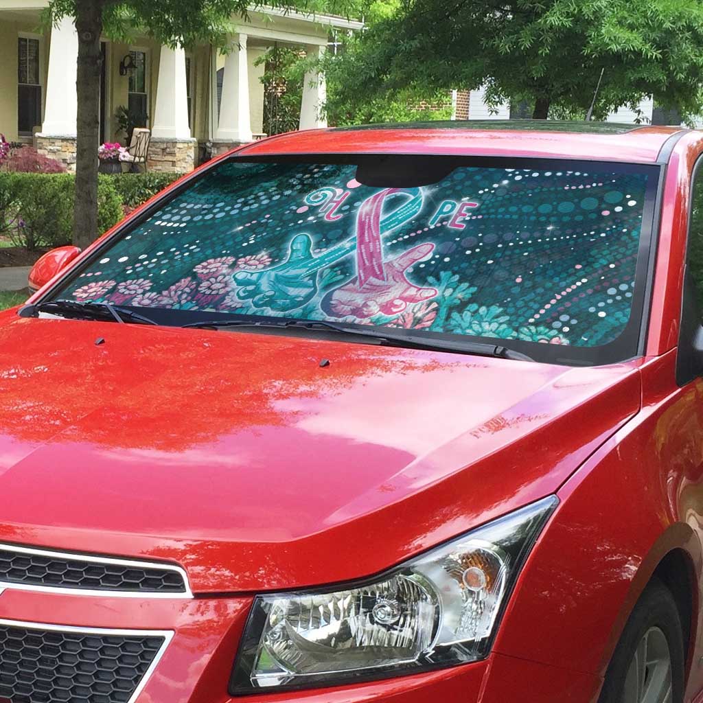 Hereditary Cancer Awareness Auto Sun Shade Hope Ribbon With Aussie Teal Duncan Coral