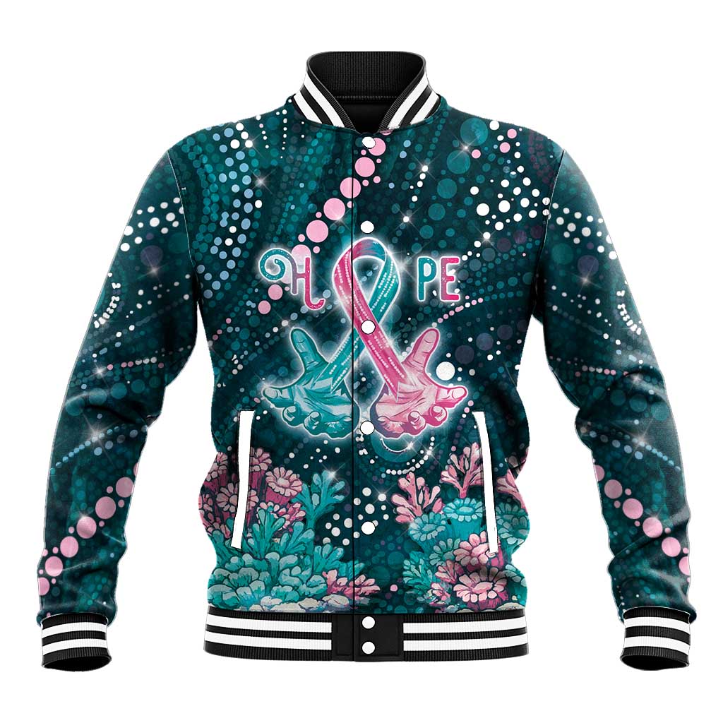Personalised Hereditary Cancer Awareness Baseball Jacket Hope Ribbon With Aussie Teal Duncan Coral