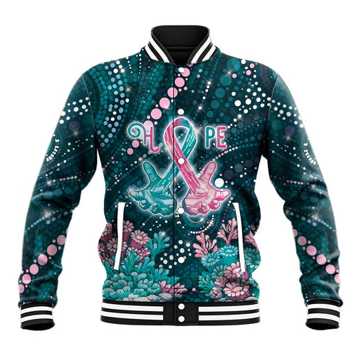 Personalised Hereditary Cancer Awareness Baseball Jacket Hope Ribbon With Aussie Teal Duncan Coral
