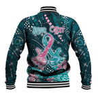 Personalised Hereditary Cancer Awareness Baseball Jacket Hope Ribbon With Aussie Teal Duncan Coral