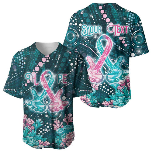 Personalised Hereditary Cancer Awareness Baseball Jersey Hope Ribbon With Aussie Teal Duncan Coral