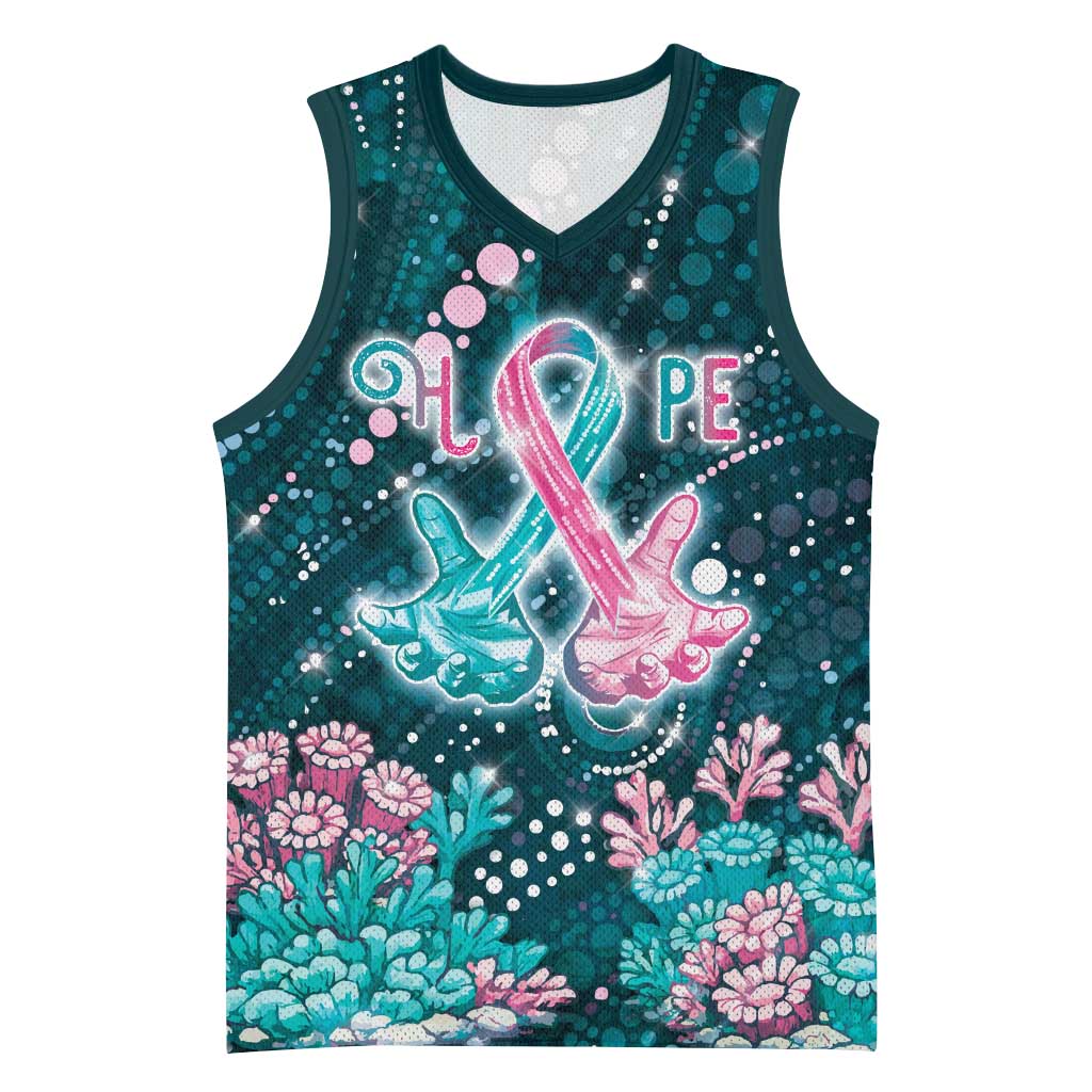 Personalised Hereditary Cancer Awareness Basketball Jersey Hope Ribbon With Aussie Teal Duncan Coral