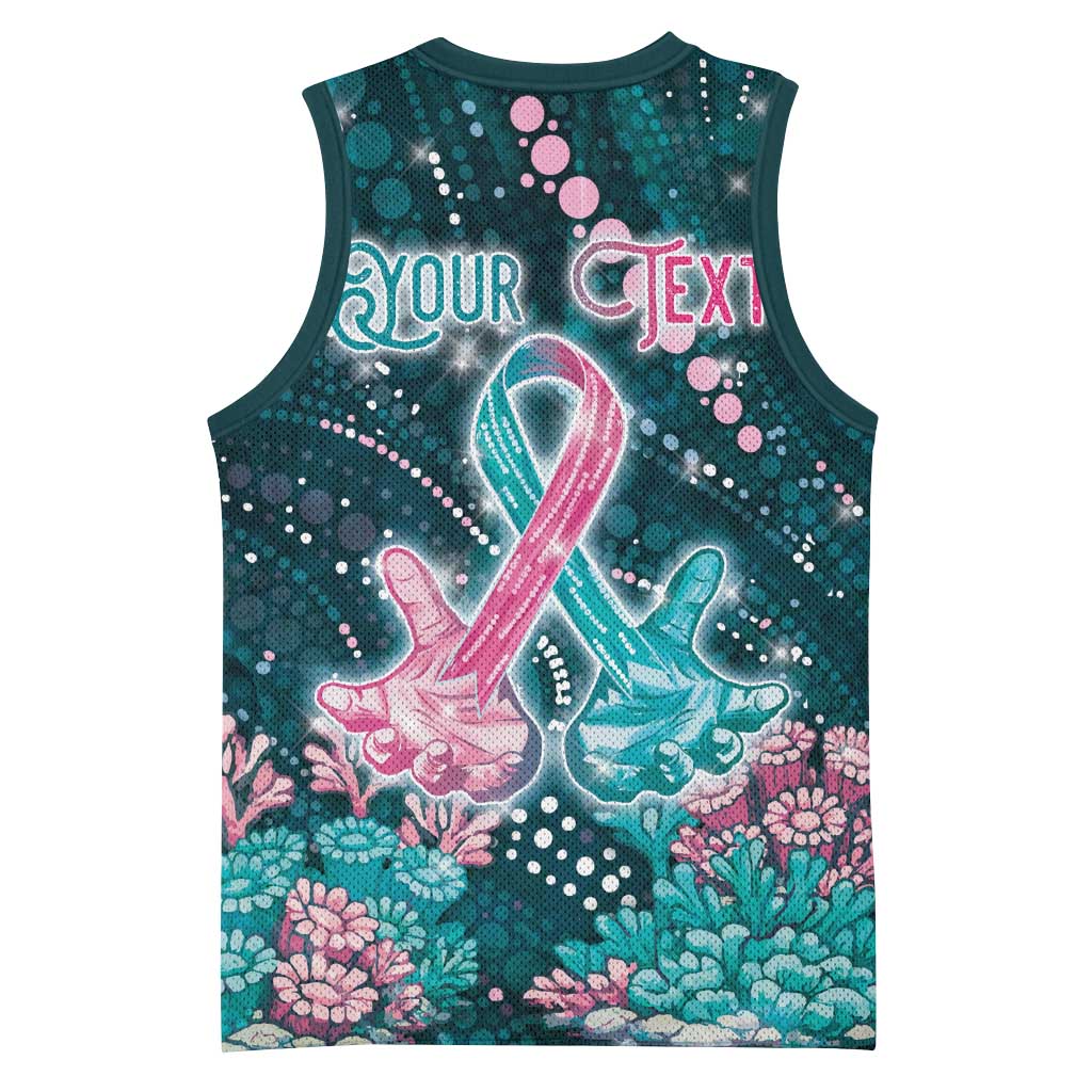 Personalised Hereditary Cancer Awareness Basketball Jersey Hope Ribbon With Aussie Teal Duncan Coral