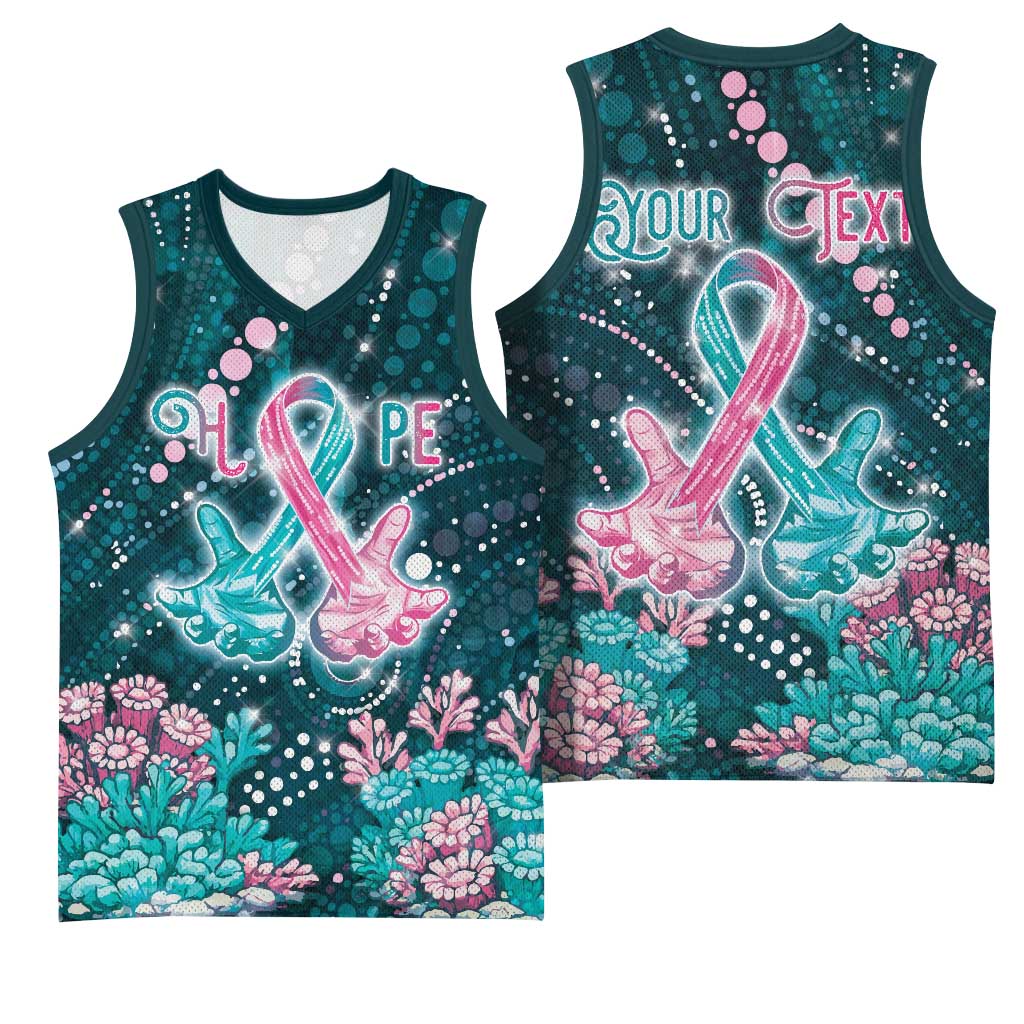 Personalised Hereditary Cancer Awareness Basketball Jersey Hope Ribbon With Aussie Teal Duncan Coral