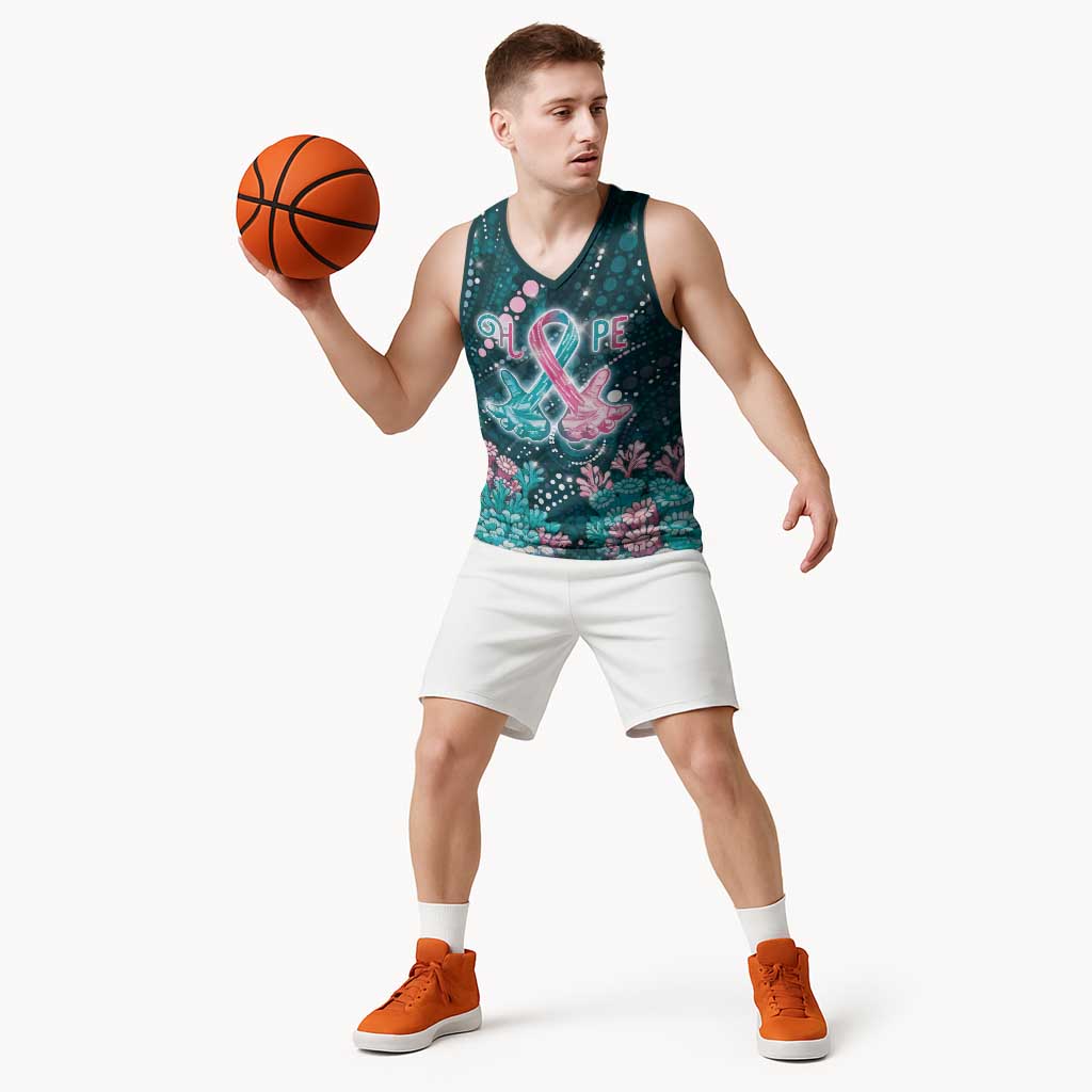Personalised Hereditary Cancer Awareness Basketball Jersey Hope Ribbon With Aussie Teal Duncan Coral