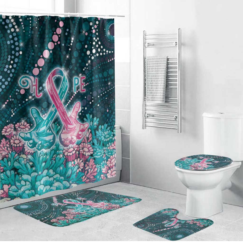 Hereditary Cancer Awareness Bathroom Set Hope Ribbon With Aussie Teal Duncan Coral