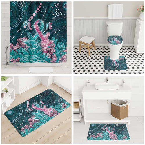 Hereditary Cancer Awareness Bathroom Set Hope Ribbon With Aussie Teal Duncan Coral
