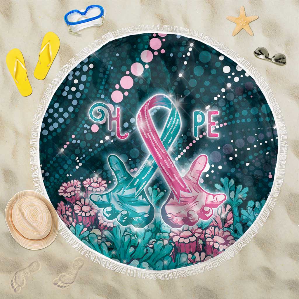 Hereditary Cancer Awareness Beach Blanket Hope Ribbon With Aussie Teal Duncan Coral