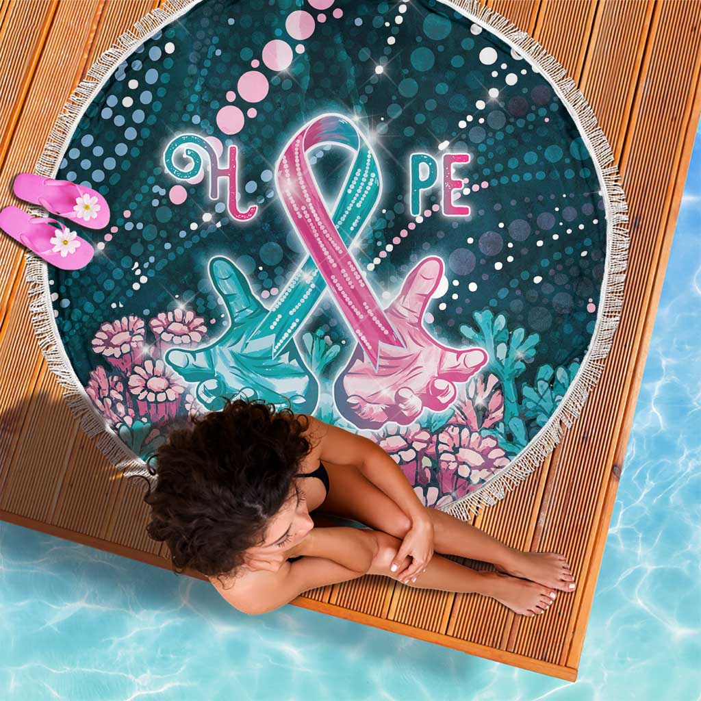 Hereditary Cancer Awareness Beach Blanket Hope Ribbon With Aussie Teal Duncan Coral