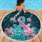 Hereditary Cancer Awareness Beach Blanket Hope Ribbon With Aussie Teal Duncan Coral