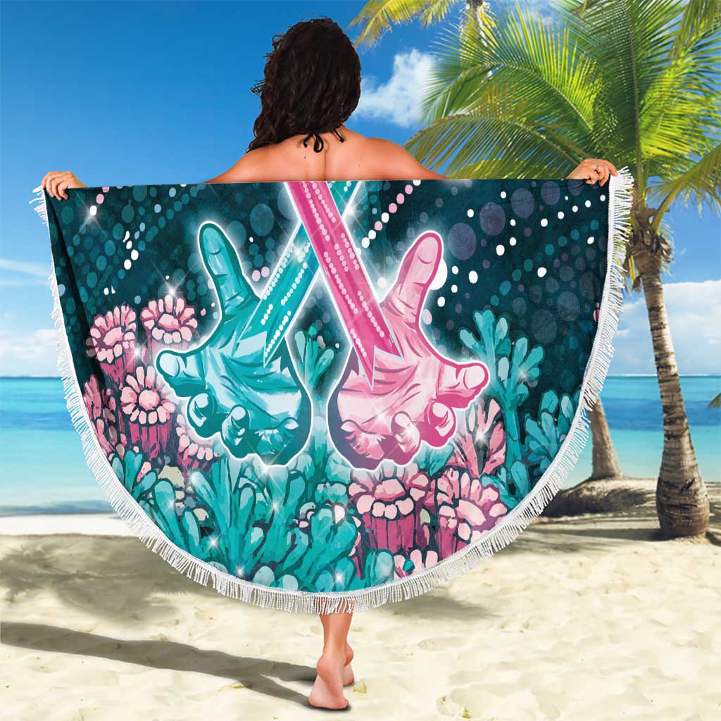 Hereditary Cancer Awareness Beach Blanket Hope Ribbon With Aussie Teal Duncan Coral