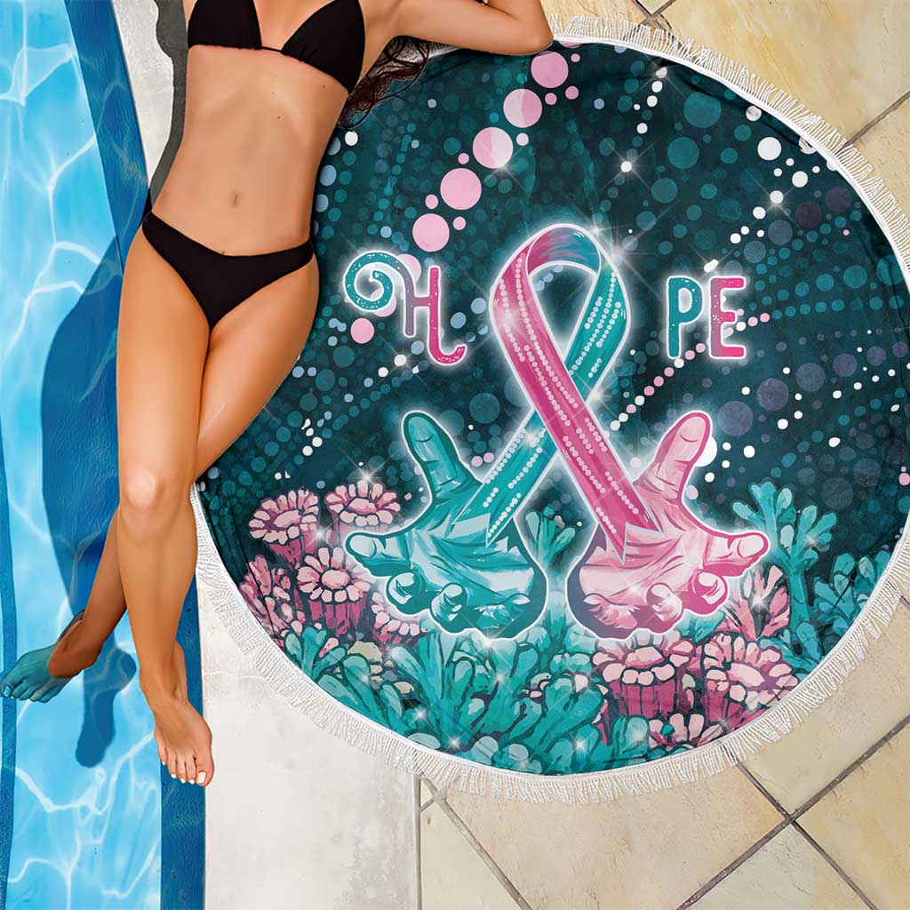 Hereditary Cancer Awareness Beach Blanket Hope Ribbon With Aussie Teal Duncan Coral