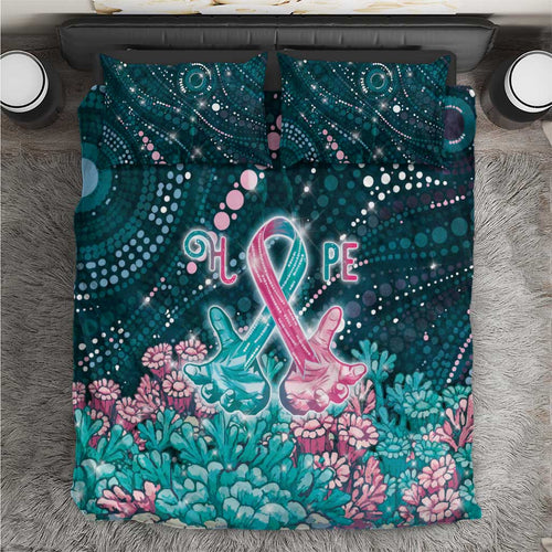 Hereditary Cancer Awareness Bedding Set Hope Ribbon With Aussie Teal Duncan Coral