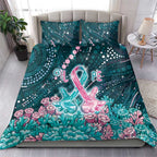 Hereditary Cancer Awareness Bedding Set Hope Ribbon With Aussie Teal Duncan Coral