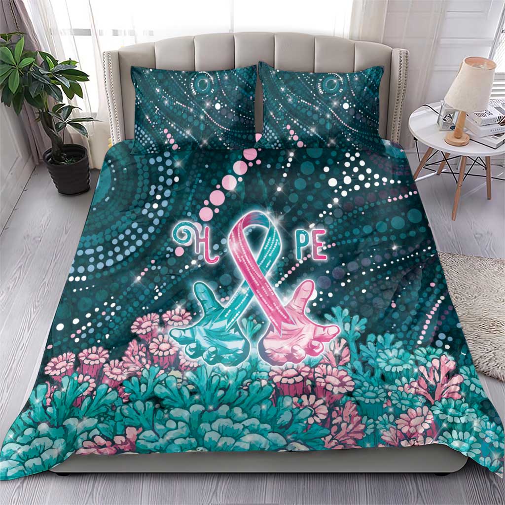 Hereditary Cancer Awareness Bedding Set Hope Ribbon With Aussie Teal Duncan Coral