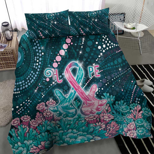 Hereditary Cancer Awareness Bedding Set Hope Ribbon With Aussie Teal Duncan Coral
