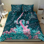 Hereditary Cancer Awareness Bedding Set Hope Ribbon With Aussie Teal Duncan Coral