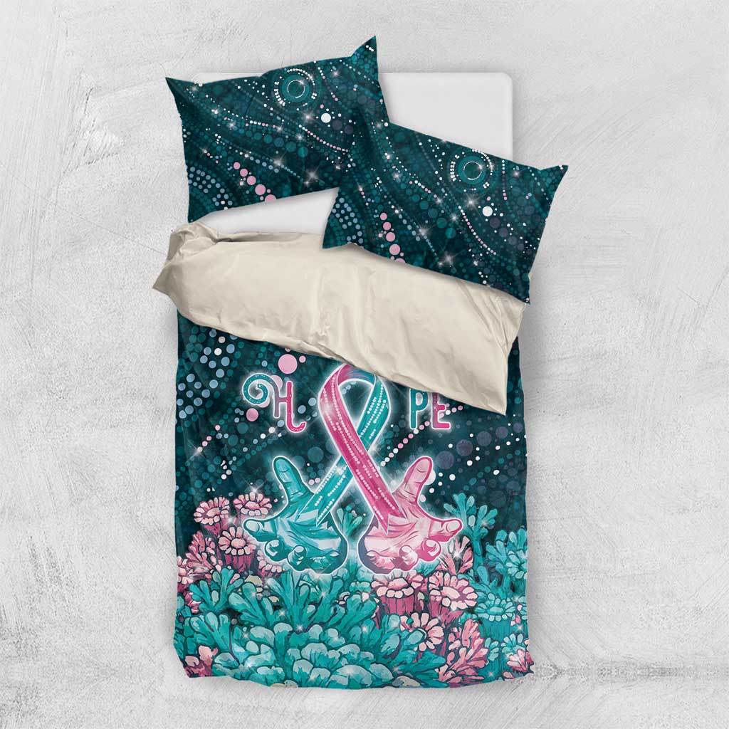 Hereditary Cancer Awareness Bedding Set Hope Ribbon With Aussie Teal Duncan Coral