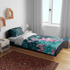 Hereditary Cancer Awareness Bedding Set Hope Ribbon With Aussie Teal Duncan Coral