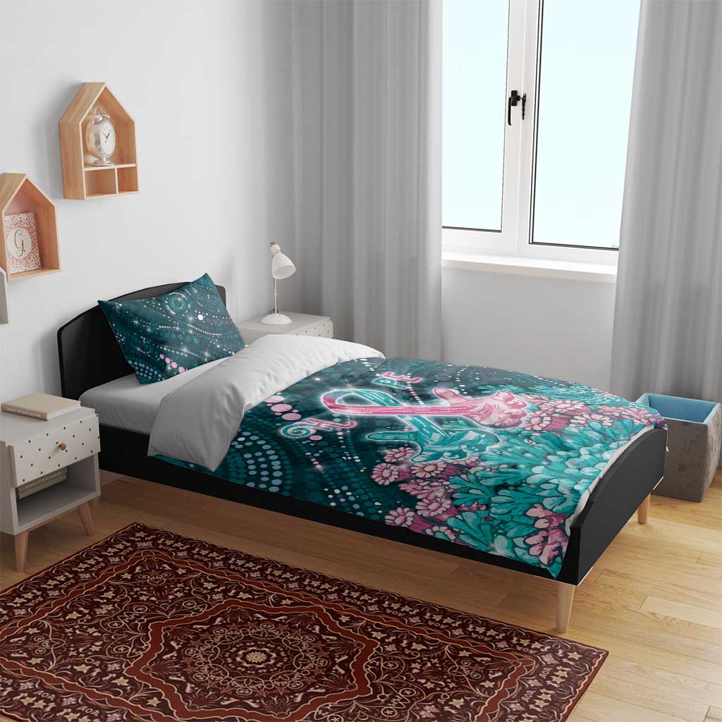 Hereditary Cancer Awareness Bedding Set Hope Ribbon With Aussie Teal Duncan Coral
