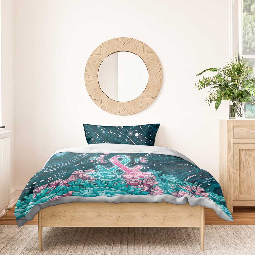 Hereditary Cancer Awareness Bedding Set Hope Ribbon With Aussie Teal Duncan Coral