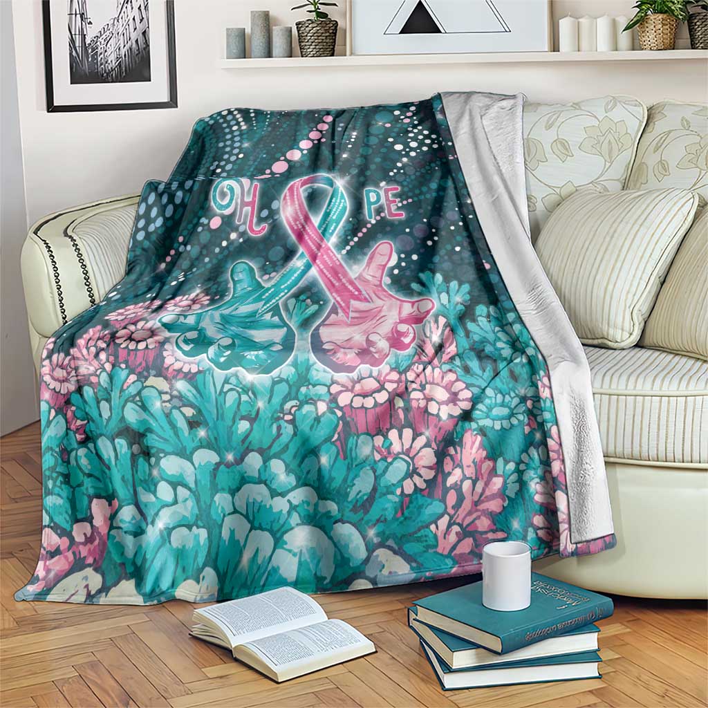 Hereditary Cancer Awareness Blanket Hope Ribbon With Aussie Teal Duncan Coral