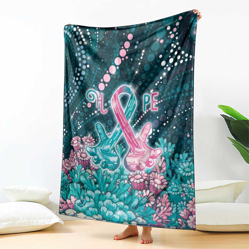 Hereditary Cancer Awareness Blanket Hope Ribbon With Aussie Teal Duncan Coral