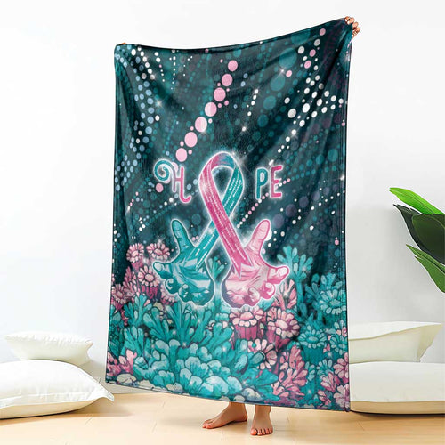 Hereditary Cancer Awareness Blanket Hope Ribbon With Aussie Teal Duncan Coral