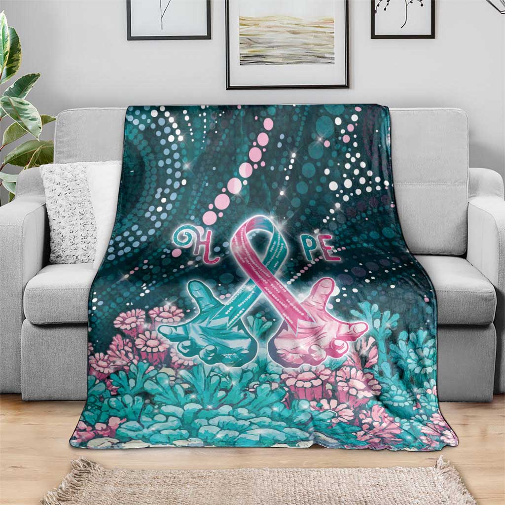 Hereditary Cancer Awareness Blanket Hope Ribbon With Aussie Teal Duncan Coral