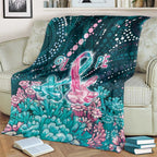 Hereditary Cancer Awareness Blanket Hope Ribbon With Aussie Teal Duncan Coral