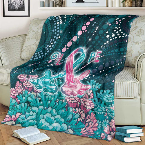 Hereditary Cancer Awareness Blanket Hope Ribbon With Aussie Teal Duncan Coral