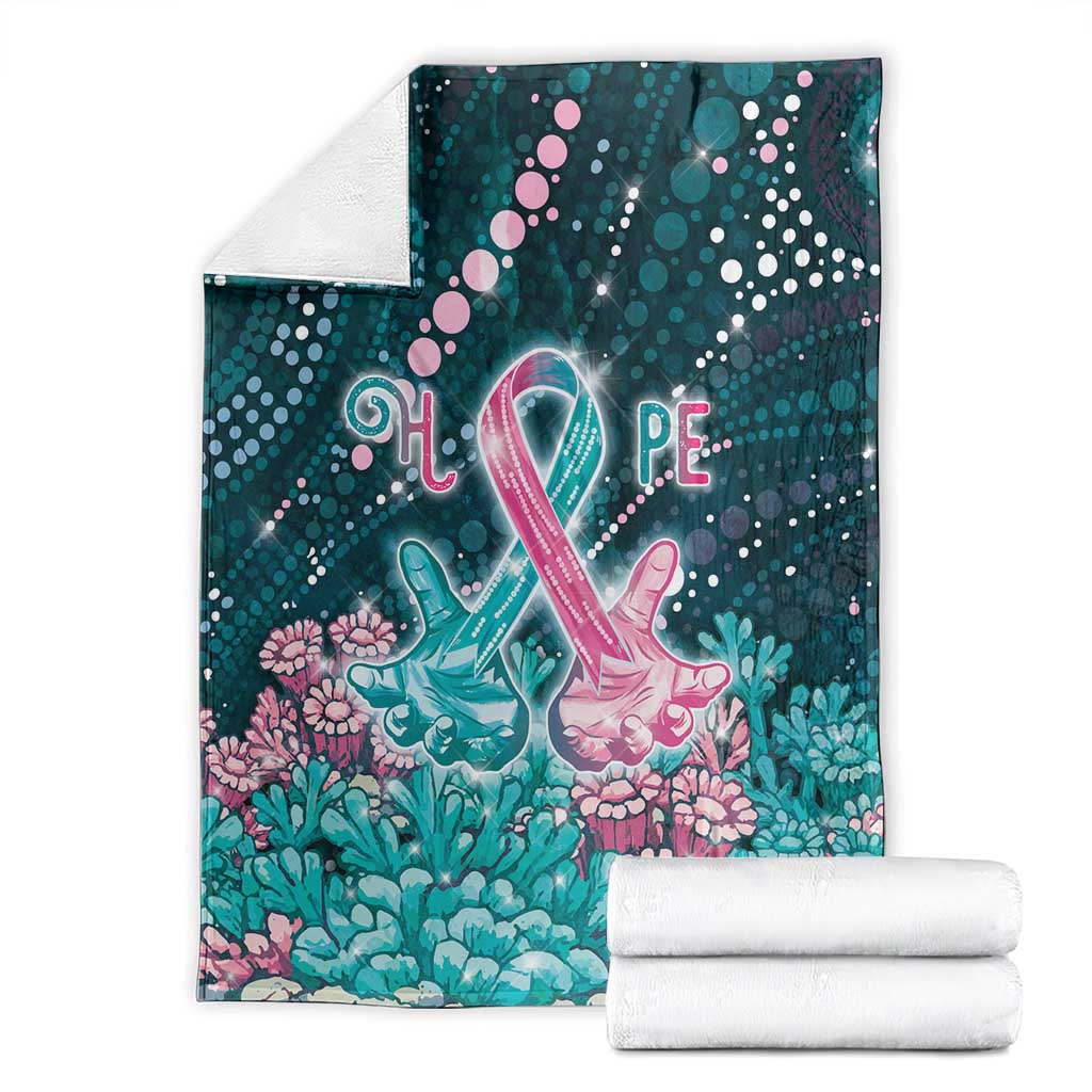 Hereditary Cancer Awareness Blanket Hope Ribbon With Aussie Teal Duncan Coral