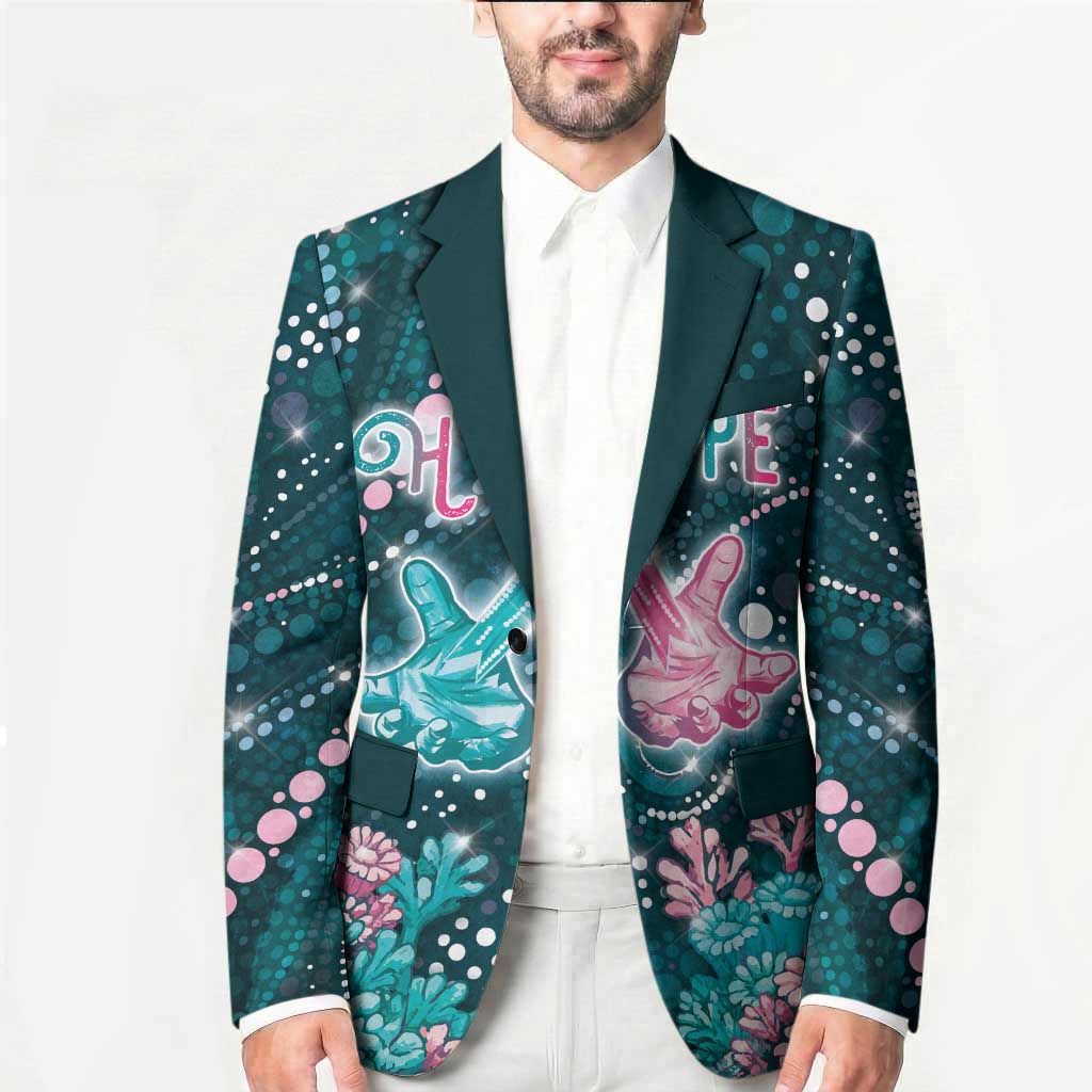 Personalised Hereditary Cancer Awareness Blazer Hope Ribbon With Aussie Teal Duncan Coral