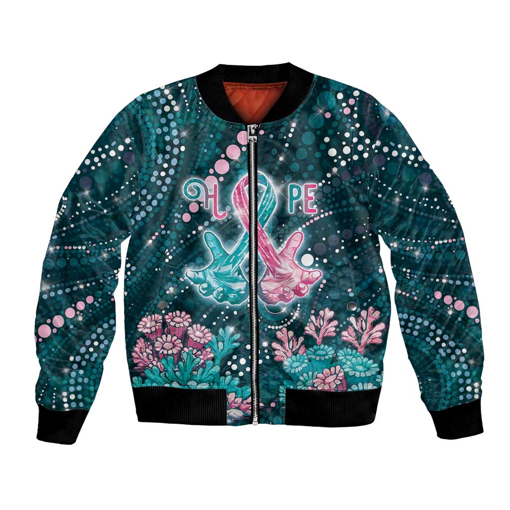 Personalised Hereditary Cancer Awareness Bomber Jacket Hope Ribbon With Aussie Teal Duncan Coral