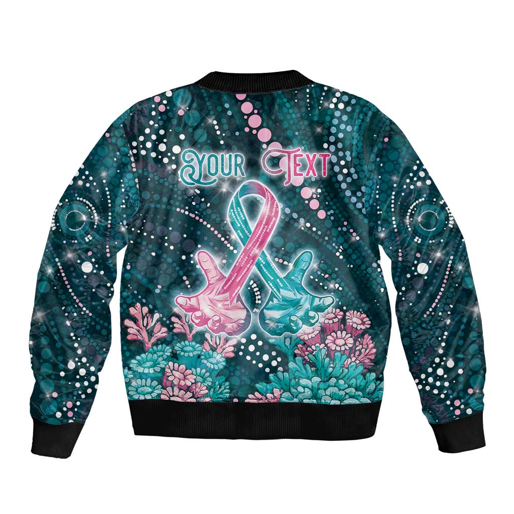 Personalised Hereditary Cancer Awareness Bomber Jacket Hope Ribbon With Aussie Teal Duncan Coral
