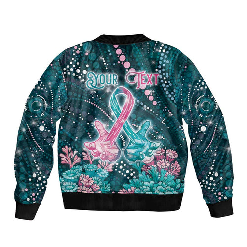 Personalised Hereditary Cancer Awareness Bomber Jacket Hope Ribbon With Aussie Teal Duncan Coral