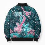 Personalised Hereditary Cancer Awareness Bomber Puffer Jacket Hope Ribbon With Aussie Teal Duncan Coral