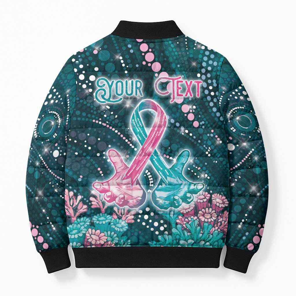 Personalised Hereditary Cancer Awareness Bomber Puffer Jacket Hope Ribbon With Aussie Teal Duncan Coral