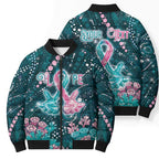 Personalised Hereditary Cancer Awareness Bomber Puffer Jacket Hope Ribbon With Aussie Teal Duncan Coral