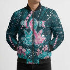 Personalised Hereditary Cancer Awareness Bomber Puffer Jacket Hope Ribbon With Aussie Teal Duncan Coral