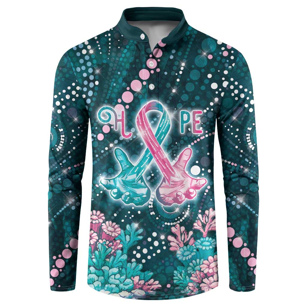 Personalised Hereditary Cancer Awareness Button Sweatshirt Hope Ribbon With Aussie Teal Duncan Coral